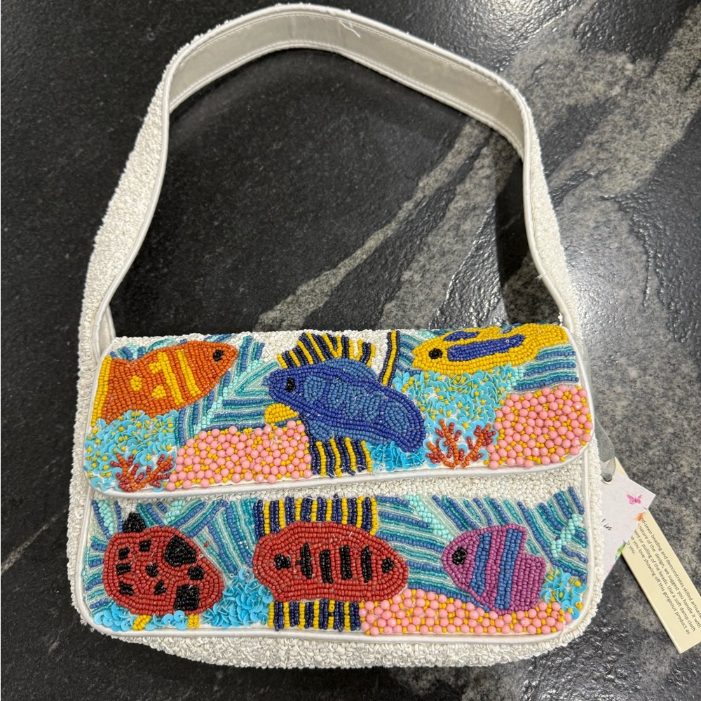 NWT Viral Handcrafted Colorful Beaded Fish Design Women's Bag